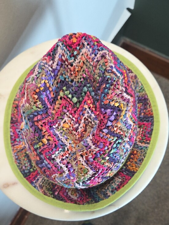 Danielle Meucci Multicolor Crochet Fedora Hat with Lime Trim main image 6